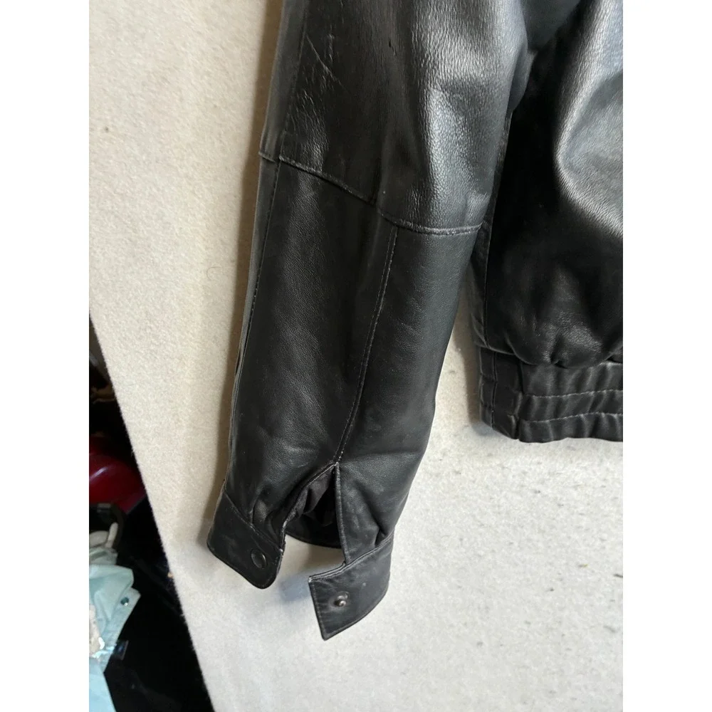 VTG Saddlery Mens Black Genuine Leather Bomber Jacket XL Flight Pilot Coat
